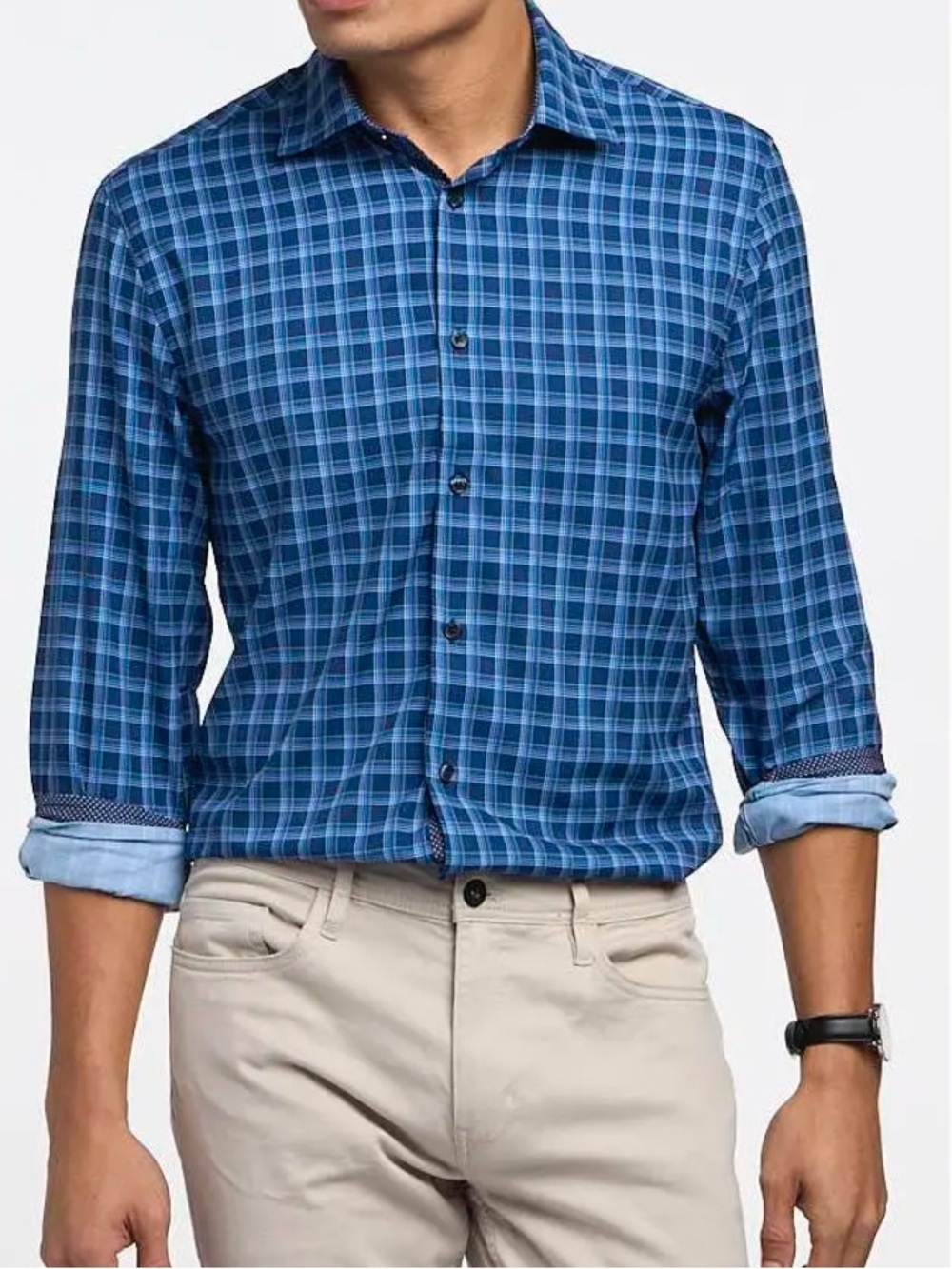 NWT WRK Navy Blue Multi-Plaid Slim Fit Multi Dress Shirt Long Sleeve 15.5